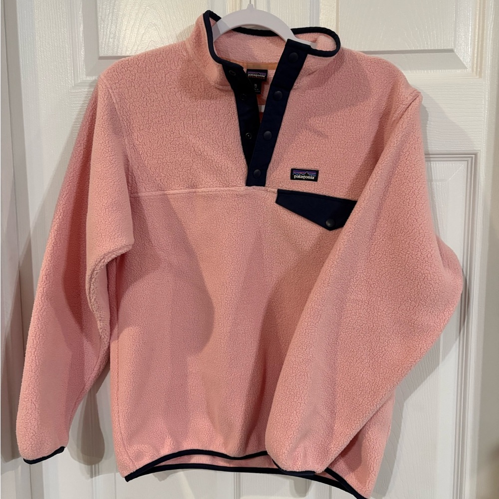 Patagonia Girls Pink Fleece Pullover Navy Accents - NWOT